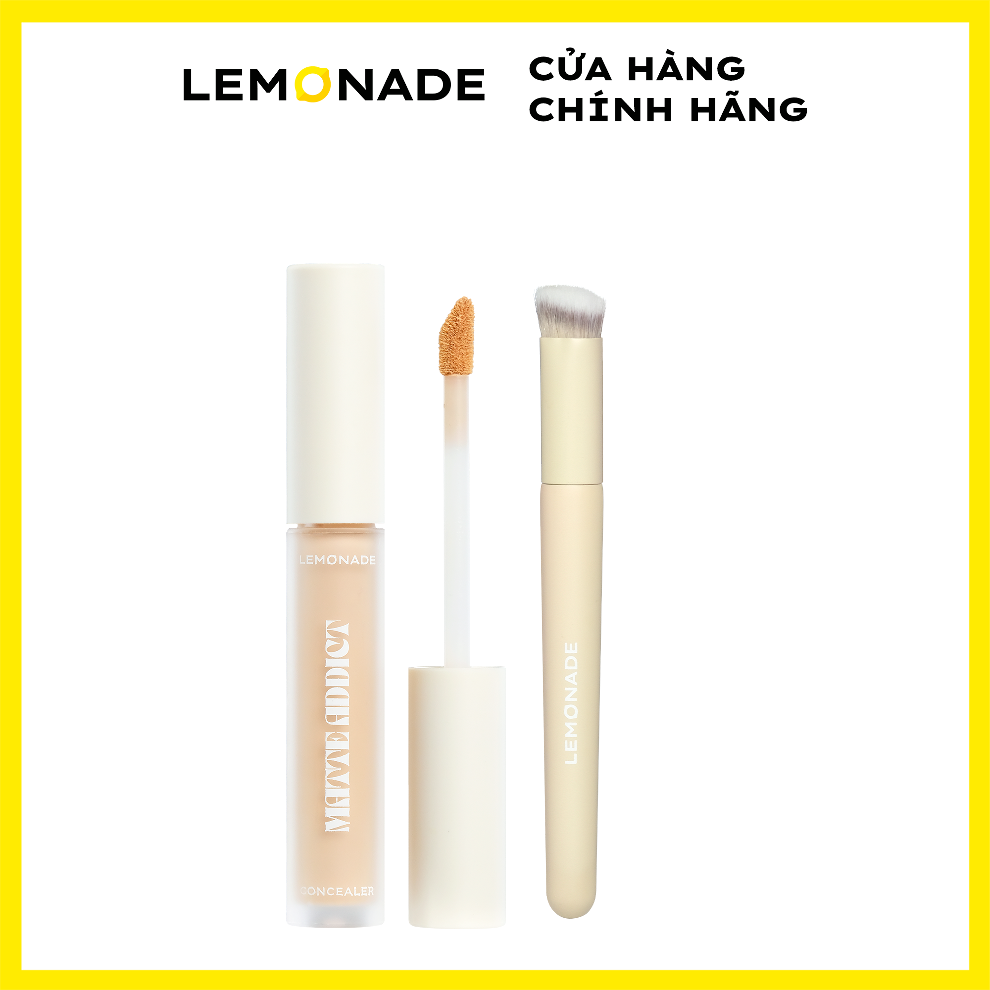 Combo Lemonade kem che khuyết điểm kiềm dầu bền màu matte addict concealer 3g và cọ che khuyết điểm concealer brush 10g