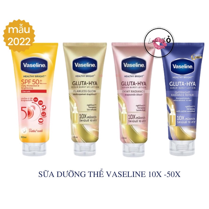 Sữa Dưỡng Thể Vaseline chống nắng Healthy Bright 50X Tuýp 320ml Thái Lan - Dưỡng Thể Vaseline 10x Gluta Hya
