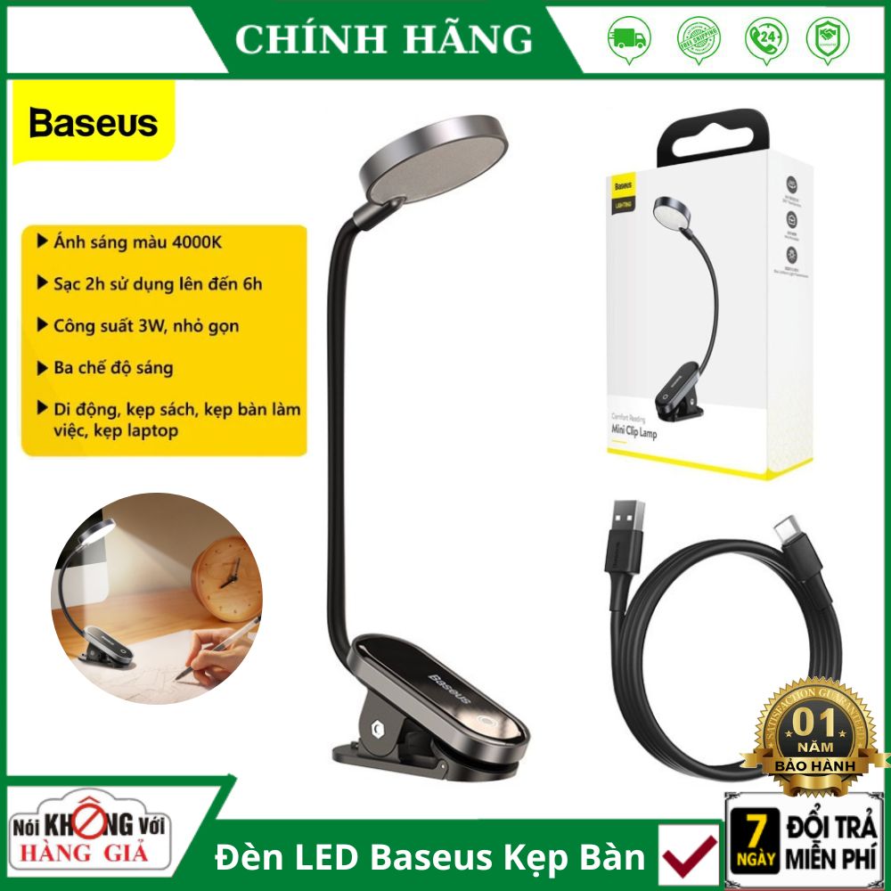 Đèn đọc sách kẹp bàn baseus comfort reading mini đa năng led 3 mức sáng cảm ứng 24h sử dụng 350mah - chính hãng bảo hành 12 tháng