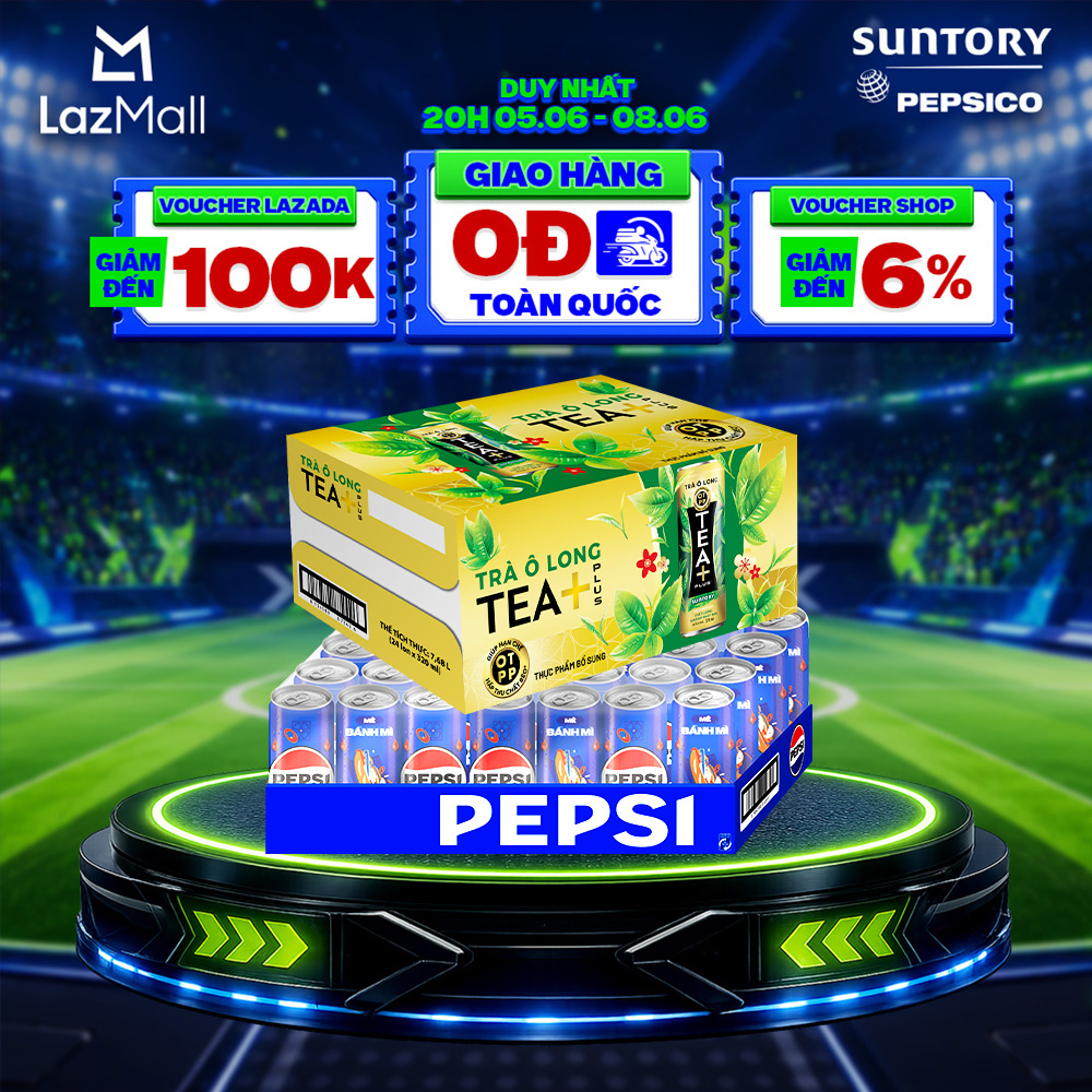 [SALE 6.6] Combo 1 Thùng Pepsi và 1 Thùng Trà Ô Long Tea+ (320ml hoặc 350ml/lon)