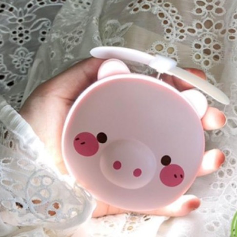 [HCM]Quạt Mini Cầm Tay 3 in 1?? Gương + Đèn Led + Quạt ?? Quạt Cầm Tay Có Gương Soi Hình Heo Siêu Hot