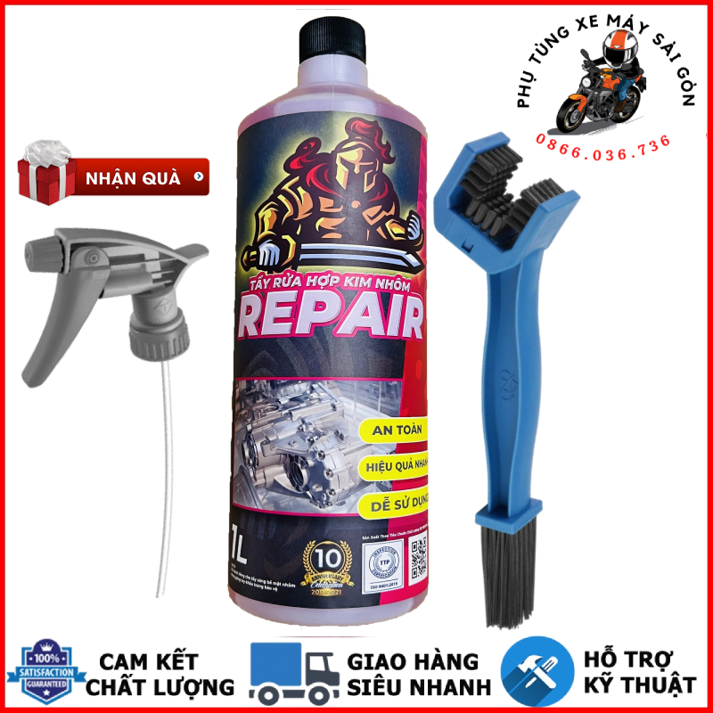 Tẩy rửa hợp kim nhôm, lóc máy, dàn chân SprayKing Repair 1 Lít mẫu mới kèm bàn chải 3D - Tặng vòi xịt đa năng