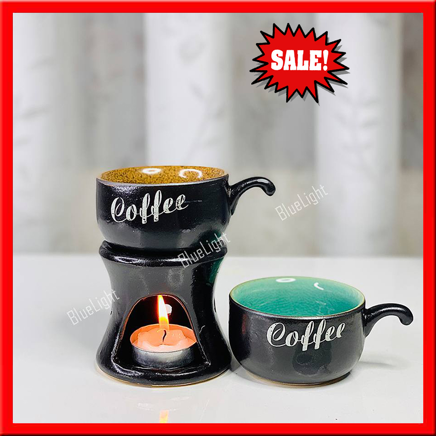 Bếp xông tinh dầu sứ Bát Tràng dáng cà phê - bếp đốt tinh dầu cafe an toàn tiện lợi