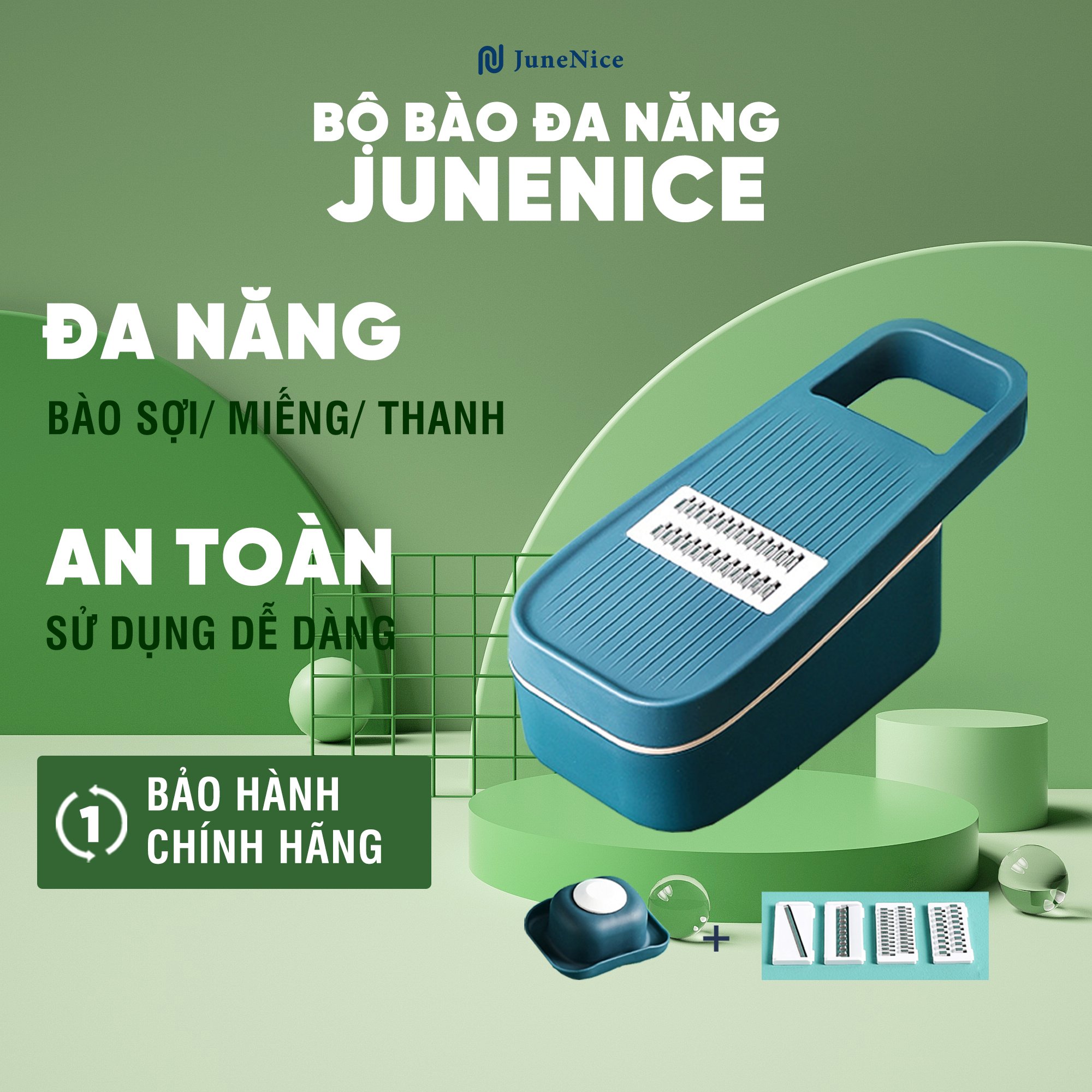 Bộ cắt gọt rau củ, đồ bào vỏ, tạo sợi, miếng và kiểu sọc làm salat các loại, kèm 4 lưỡi bào và 1 miếng bảo vệ tay, chất liệu nhựa thân thiện với môi trường
