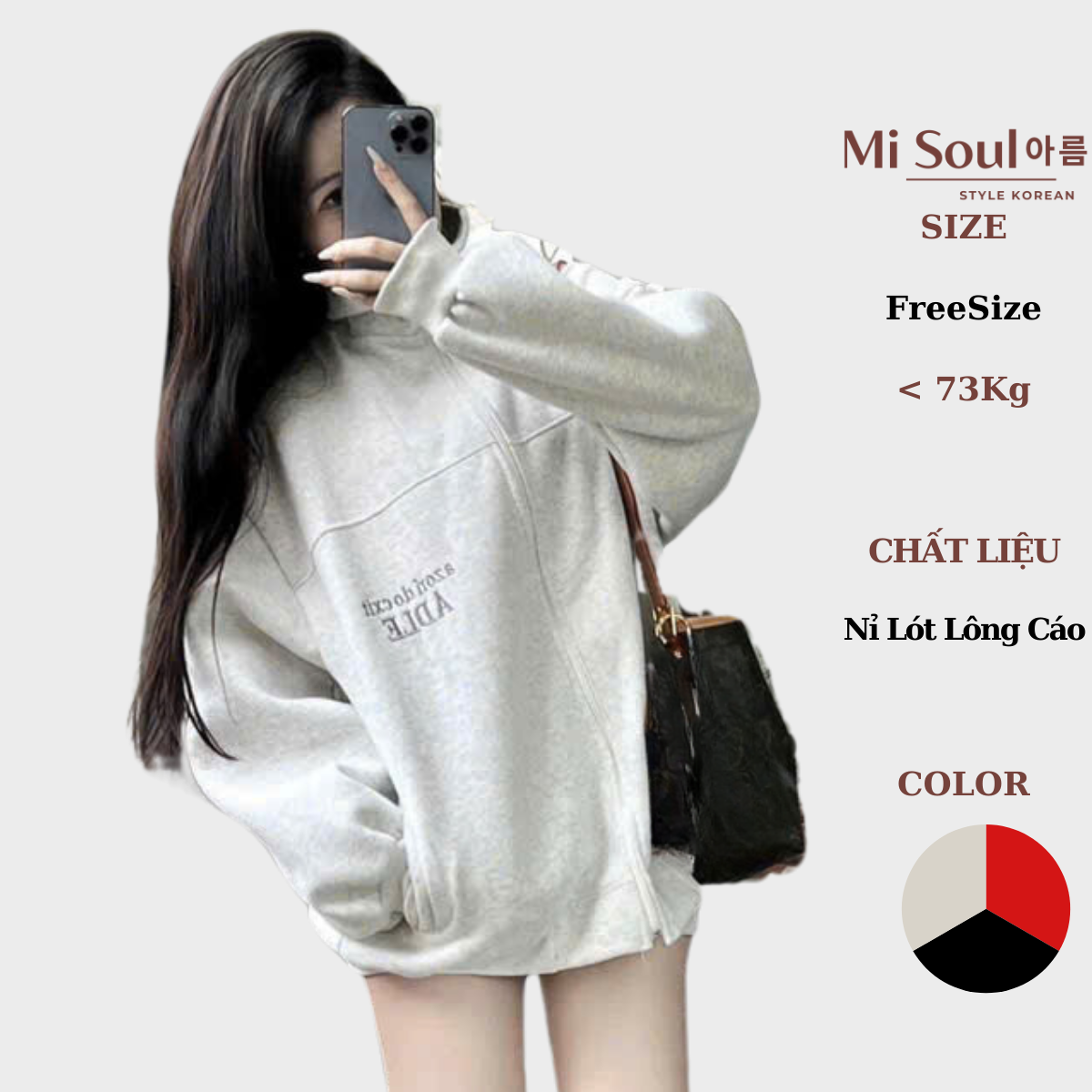 Áo Khoác Nỉ Hoodie Nữ Phom Rộng Thêu Chữ BigSize Misoul, Áo Khoác Nỉ Lót Lông Cáo Mềm Mại 366