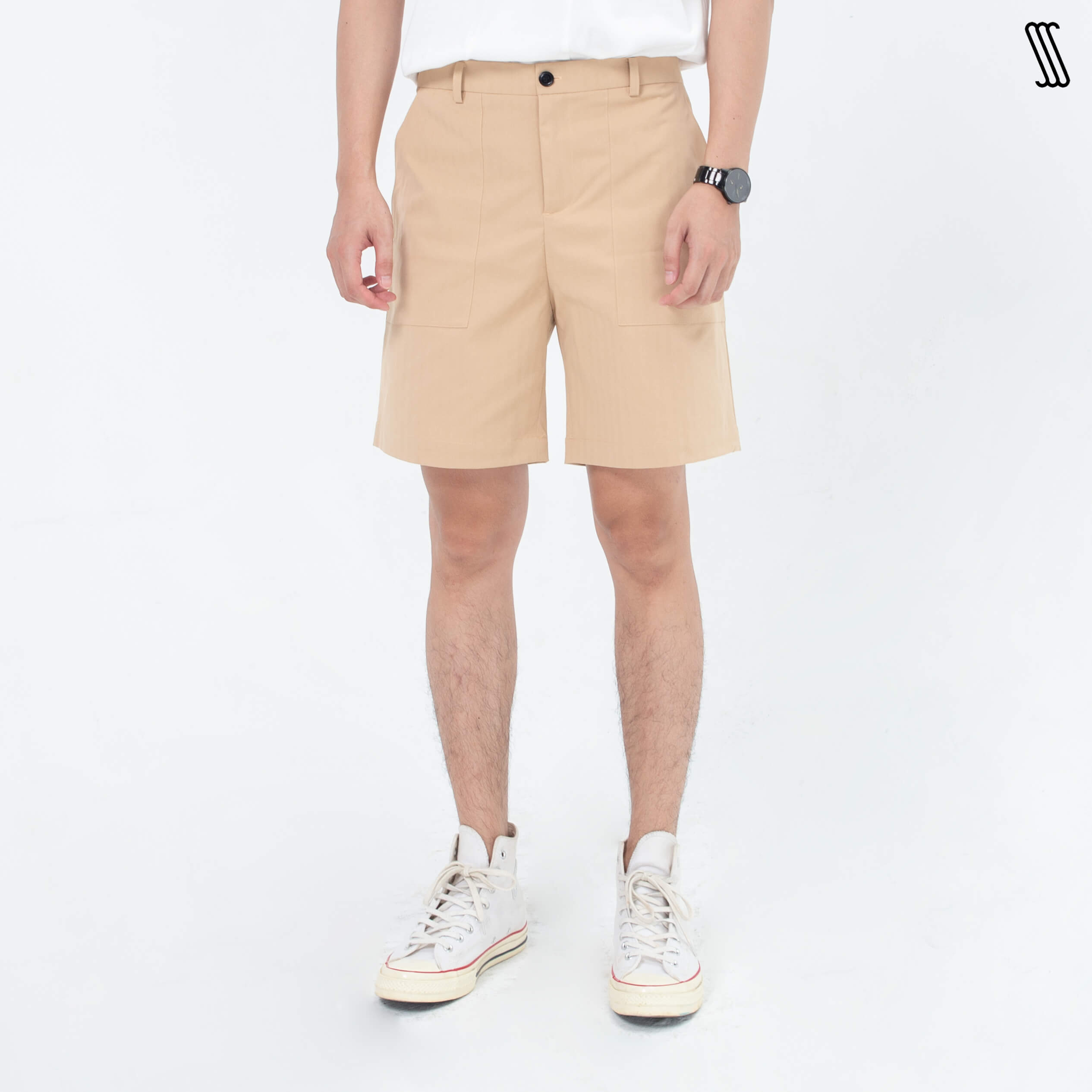 Quần đùi nam dáng hàn quốc SSSTUTTER vải Khaki cao cấp quần shorts thoáng mát bei shorts