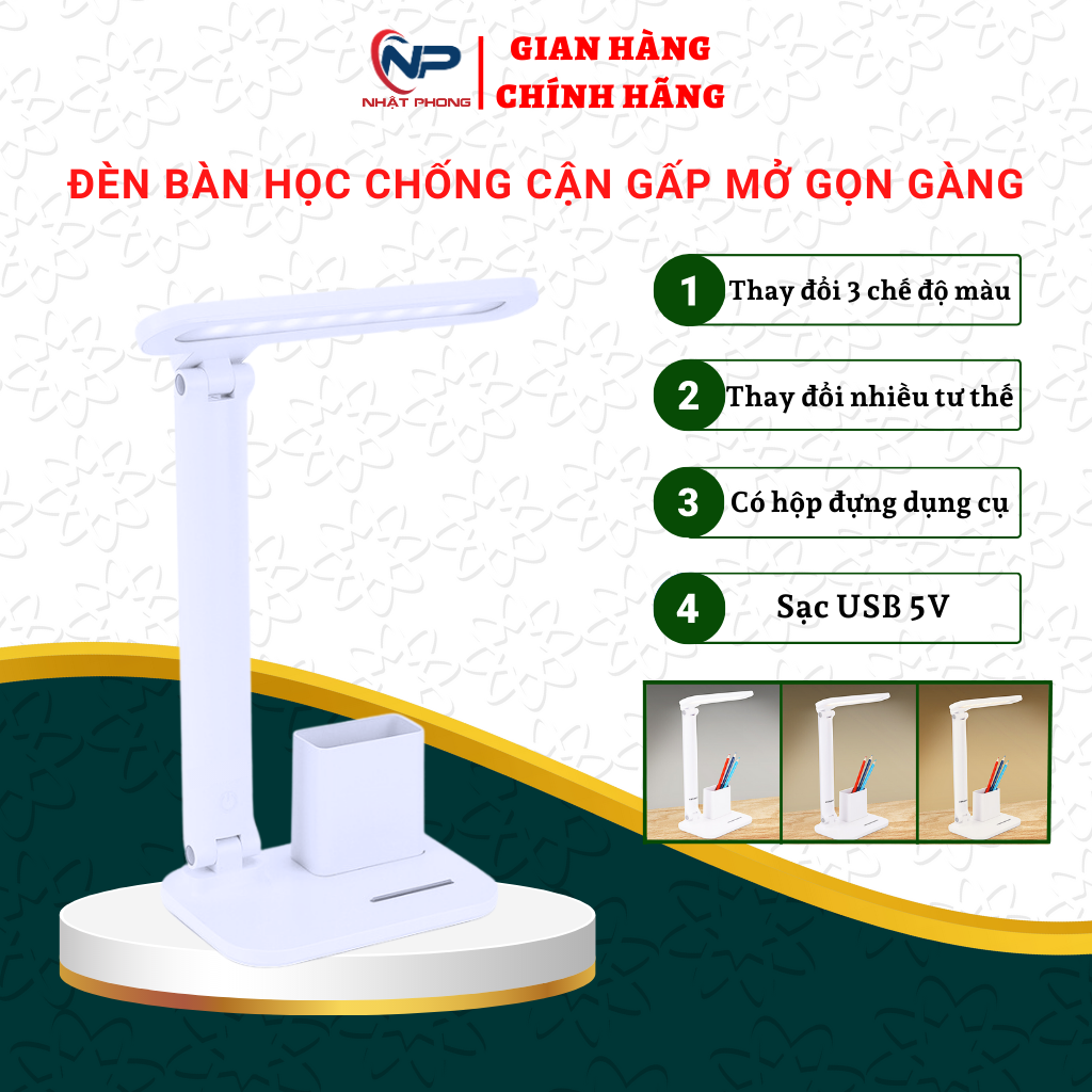 Đèn để bàn họcĐèn học tích điện đèn học chống cận WEIDASI WD0672WD6050 có 3 chế độ sáng đổi màugấp gọn nút bấm cảm ứng siêu nhạycó hộp đựng dụng cụ giá để điện thoại cắm trực tiếp và tích điện.