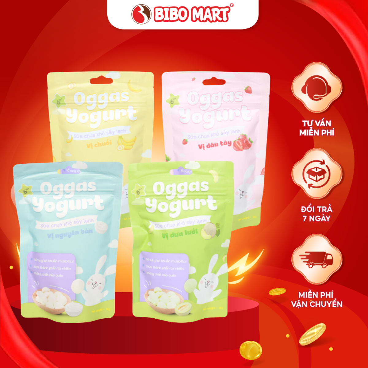 Sữa Chua Khô Sấy Lạnh Oggas Yogurt Ăn Dặm Cho Bé Vị Chuối Vị Dâu Tây Vị Dưa Lưới Vị Nguyên Bản 18g - Bibo Mart