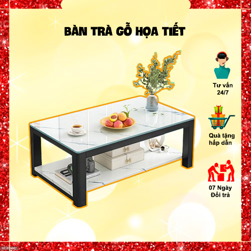 Bàn Trà Sofa Ngồi Bệt Thông Minh Đa Năng, Bàn Sofa 2 Tầng Kiểu Nhật Mặt Gỗ Họa Tiết Đá Cẩm Thạch...KT 100 x 46 x 48