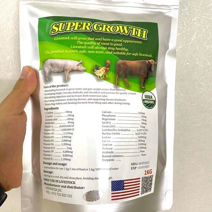 Siêu tăng trưởng , vỗ béo cho Heo Lợn Super Growth, tăng cân nhanh , không chất cấm, rút ngắn thời gian chăn nuôi gói 1kg