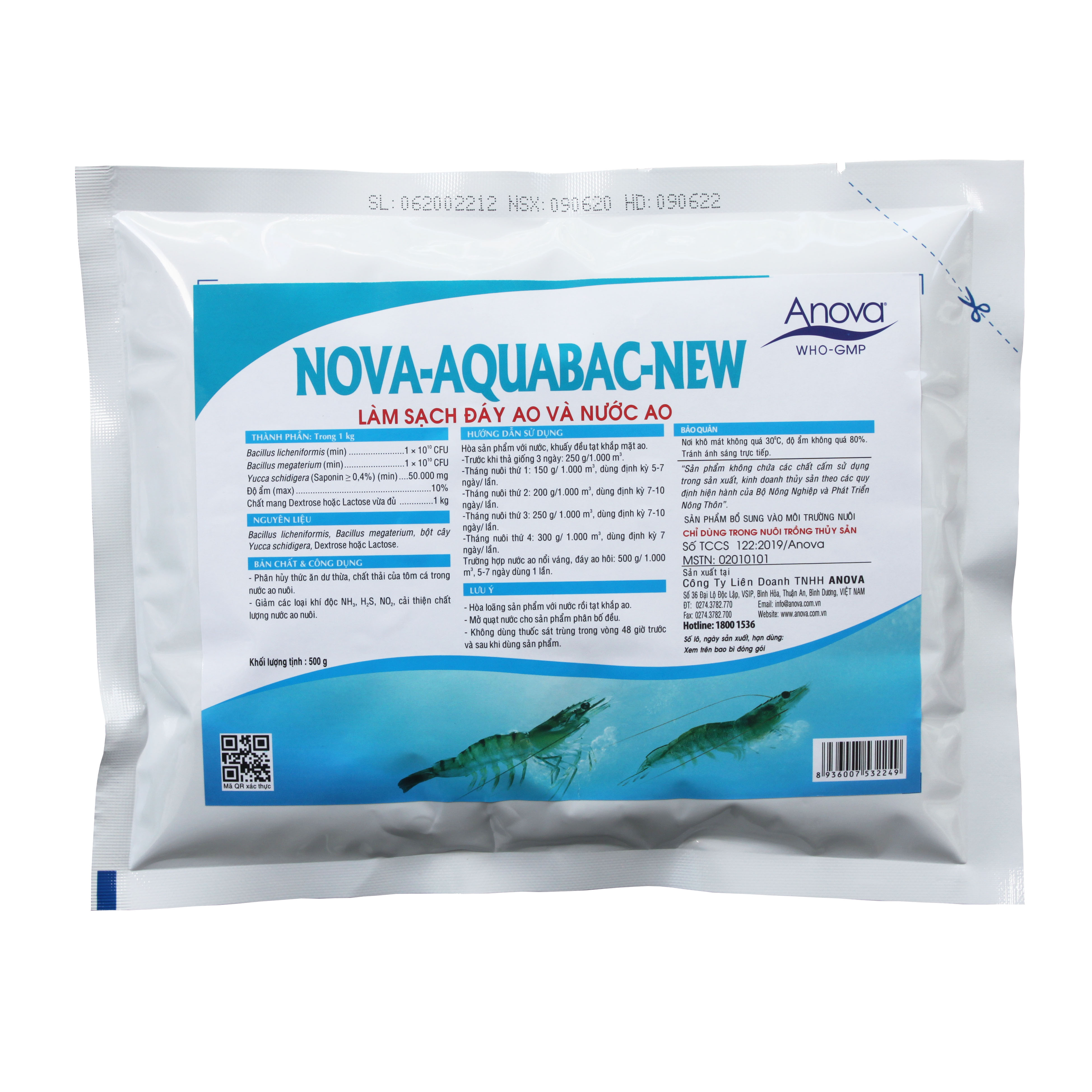LÀM SẠCH NƯỚC AO- PHÂN HỦY THỨC ĂN DƯ-KHỬ KHÍ ĐỘC AO TÔM. Gói 500g