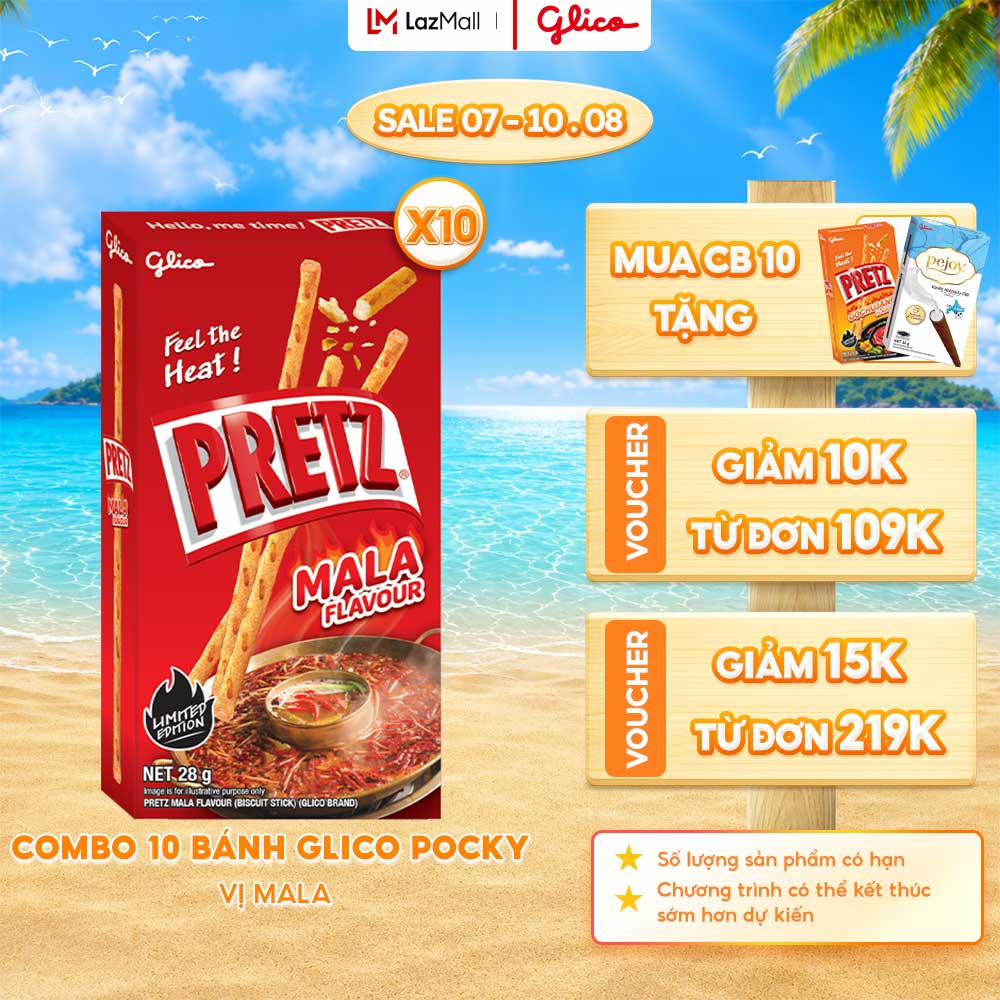 Combo 10 Hộp Bánh Que Snack Nướng Giòn PRETZ SPICY BUMB Vị Cay MALA - 28G/Hộp