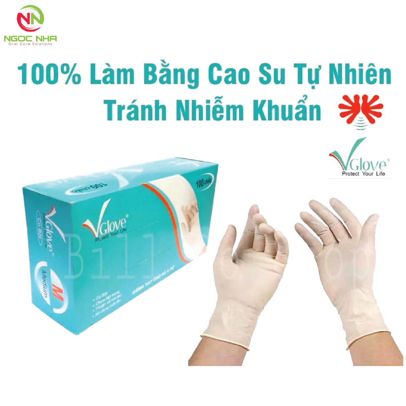 Găng tay cao su y tế vglove có bột, hộp 100 cái