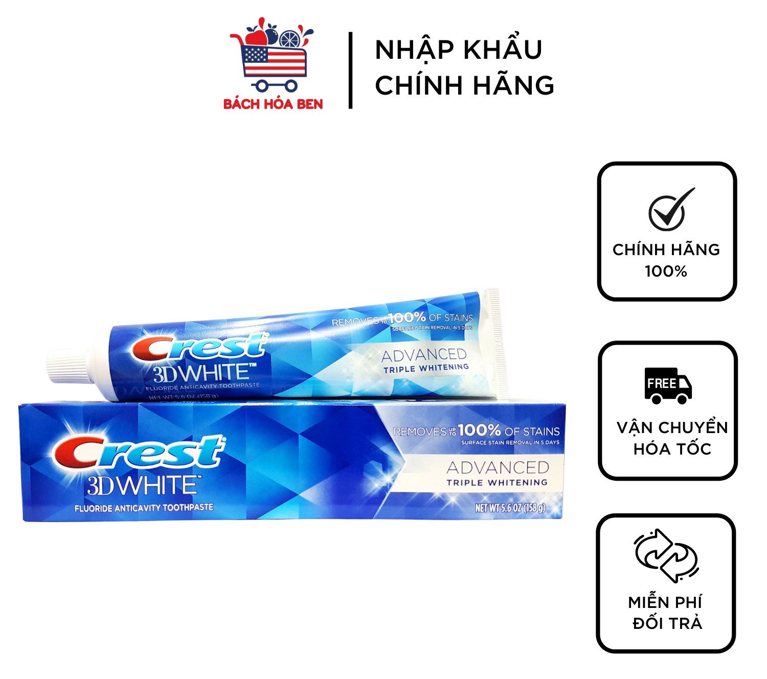 Kem Đánh Răng Crest 3D White PRO ADVANCED WHITENING 147G - Hàng Mỹ - MẪU MỚI 2024