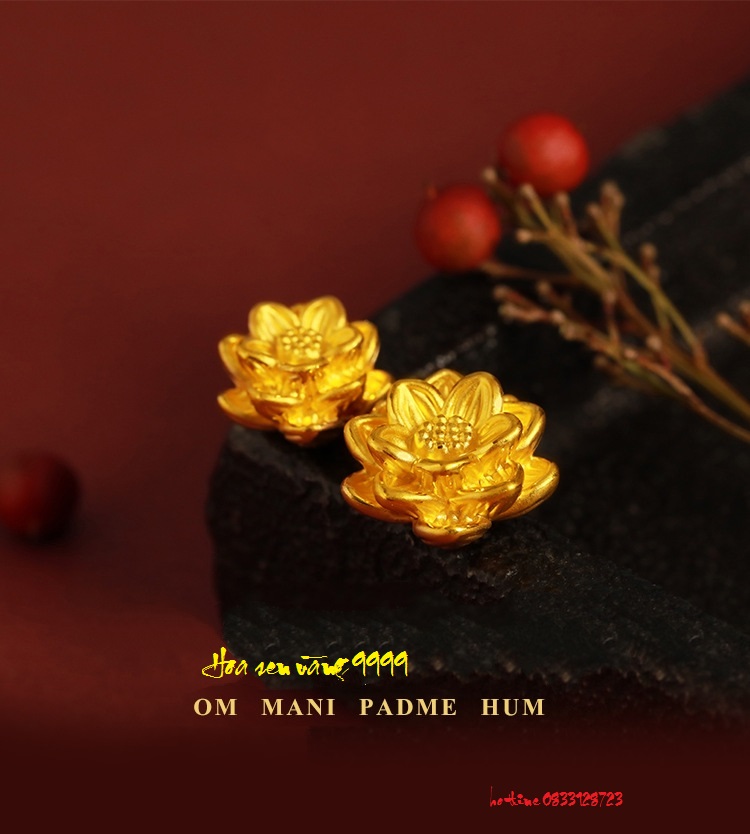 Charm Hoa sen vàng 9999 size mini Mt jewelry, chuẩn v 24k, dùng làm charm đeo tay, phong cách unisex