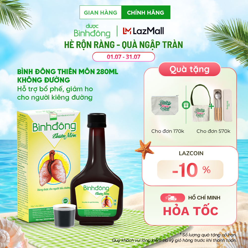 Bình Đông Thiên Môn 280ml - Không đường - Hỗ trợ bổ phế, giảm ho cho người kiêng đường