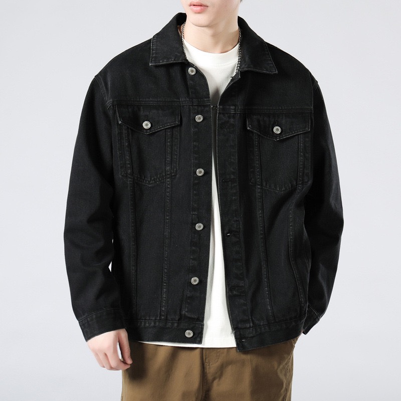 Áo Khoác Jean Nam TM155 ĐEN TRƠN Basic Form Rộng - Áo Khoác Bò Nam Phong Cách Thời Trang - TOMMY JEAN 02
