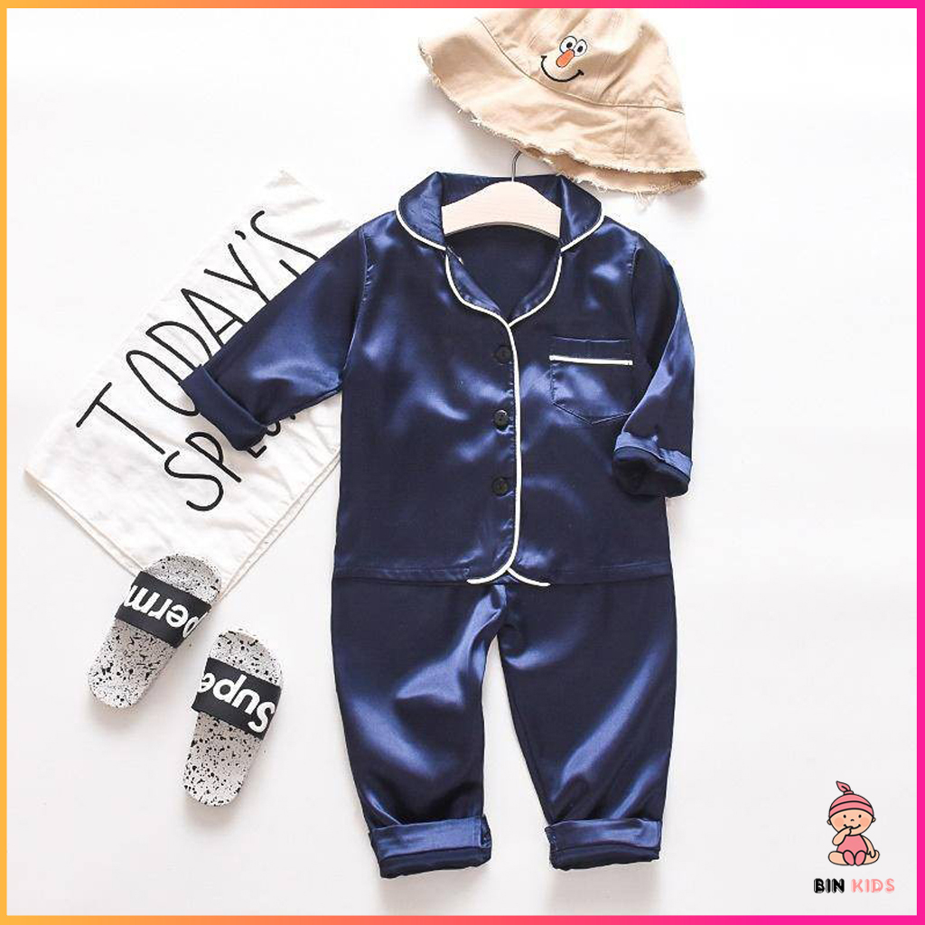 Bộ pijama cho bé trai, bé gái - BIN KIDS, bộ dài tay chất lụa cực xinh cho bé yêu từ 6-28Kg