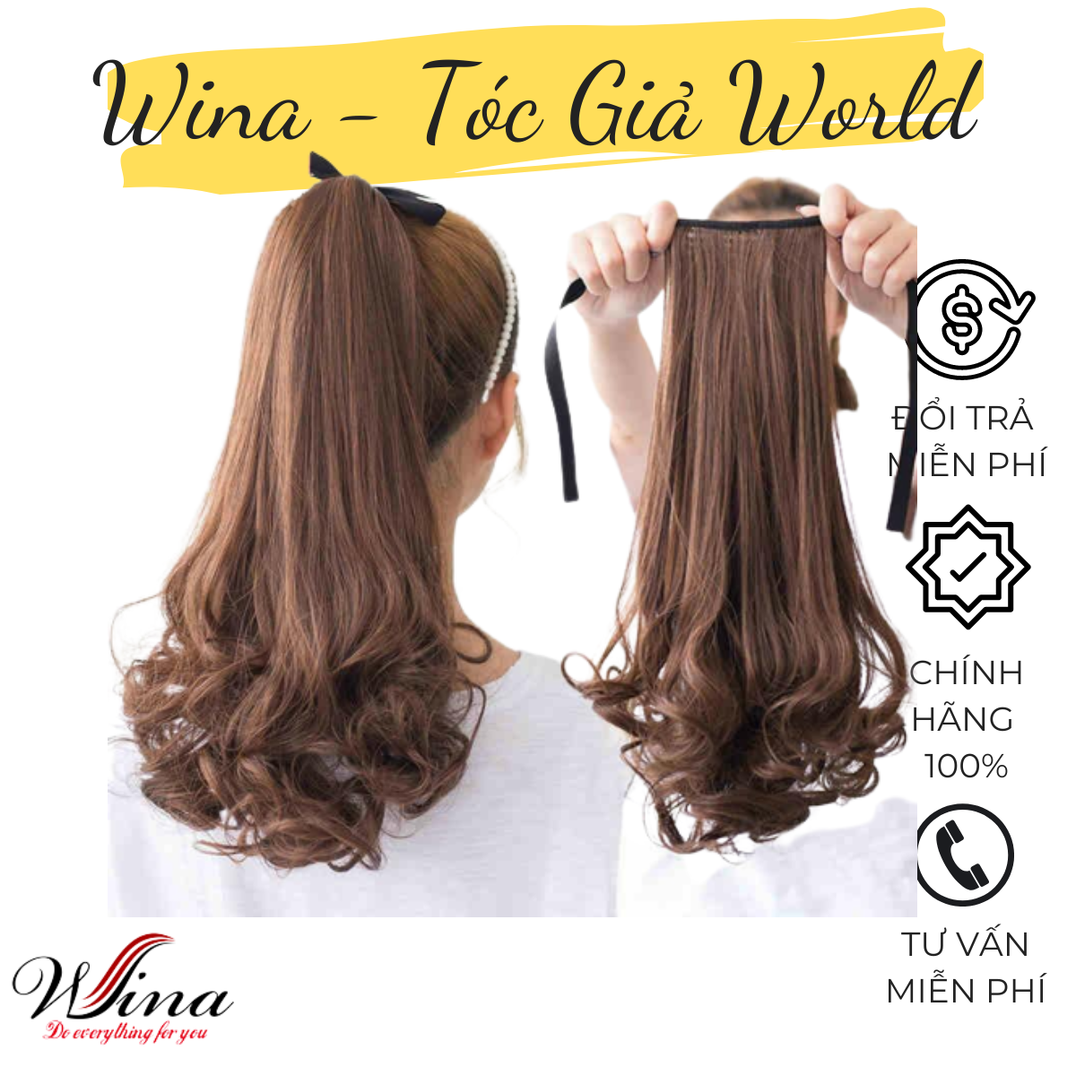 Tóc cột xoăn đuôi tơ nhật chịu nhiệt 38cm - 58cm tc-12 | tóc giả wina