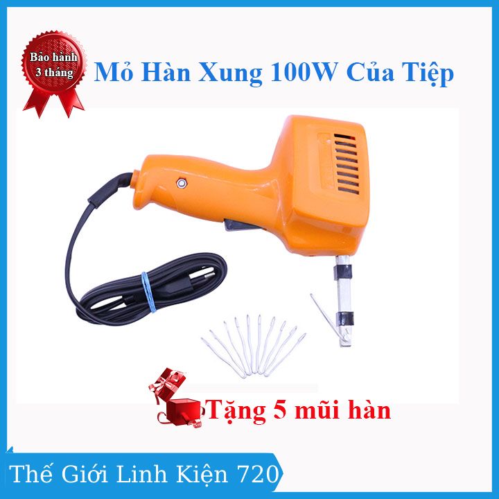 Mỏ hàn xung 100w 220v của tiệp tặng 5 mũi hàn loại tốt, máy hàn chì điện tử bảo hành 3 tháng