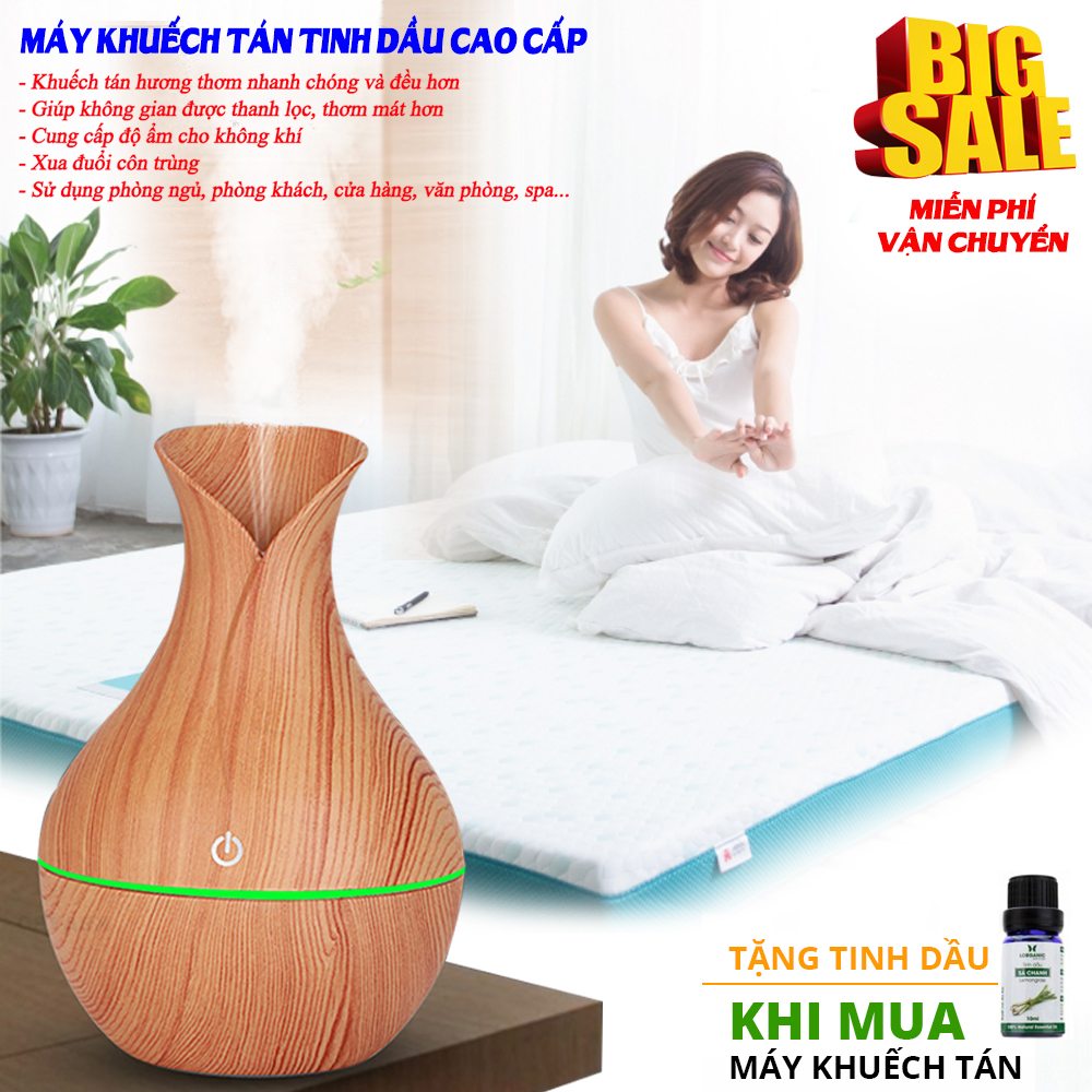 Máy Khuyếch Tán Tinh Dầu Cổ Dài, Máy Phun Sương Tạo Độ Ẩm Khuếch Tán Tinh Dầu Vân Gỗ Mới , Có Đèn Led, An Toàn Tiện Lợi- Giảm Cẳng Thẳng Mệt Mỏi, Thanh Lọc Không Khí