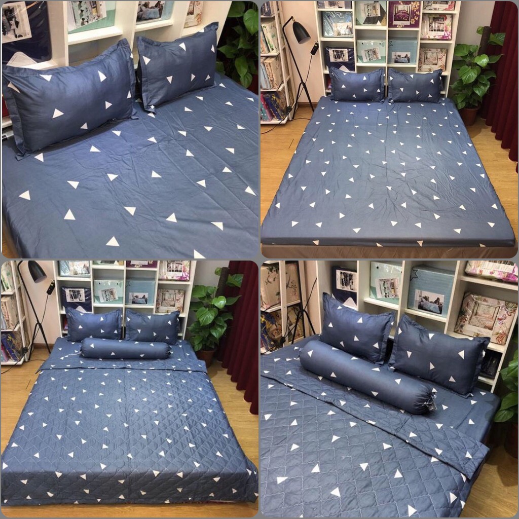 Bộ ga giường - 1 ga chun kích thước 1M2/1M6/1M8/2M2 kèm 2 vỏ gối nằm 45 x 65 cm mẫu tam giác xám