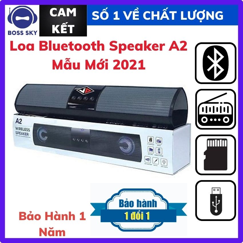 [Hàng Tốt] Loa Bluetooth Speaker A2 Mẫu Mới Kiểu Dáng Dài HF12 BOSS SKY, 2 Loa Cực Đỉnh, Bass Mạnh, Sang Trọng,Tích Hợp Thẻ Nhớ Đài FM Sạc Usb Jack 3.5 Kết Nối Đa Năng Qua Bluetooth
