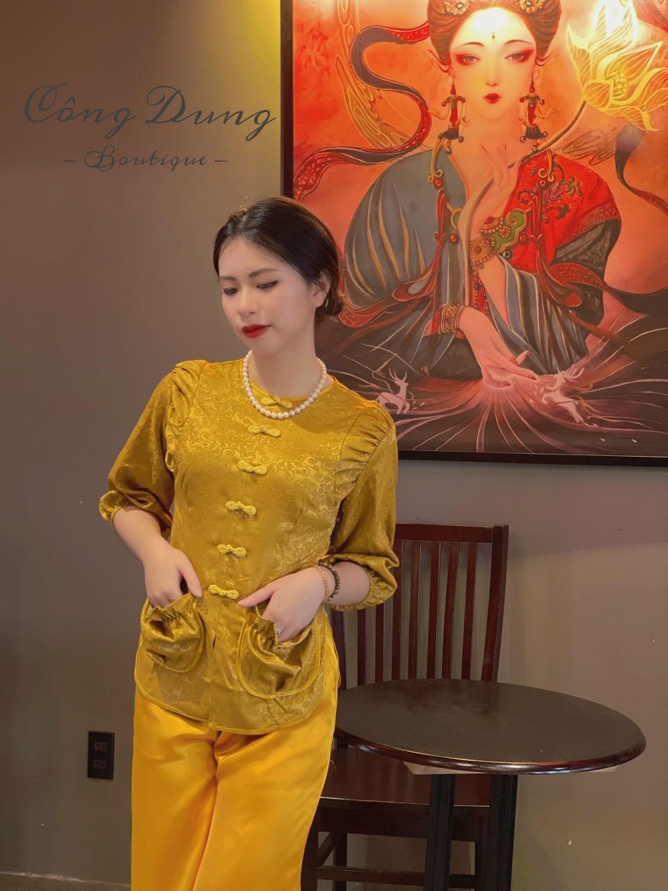 Đồ lam đi chùa nữ - bộ đi lễ chùa đẹp - gấm nổi thượng hải g001