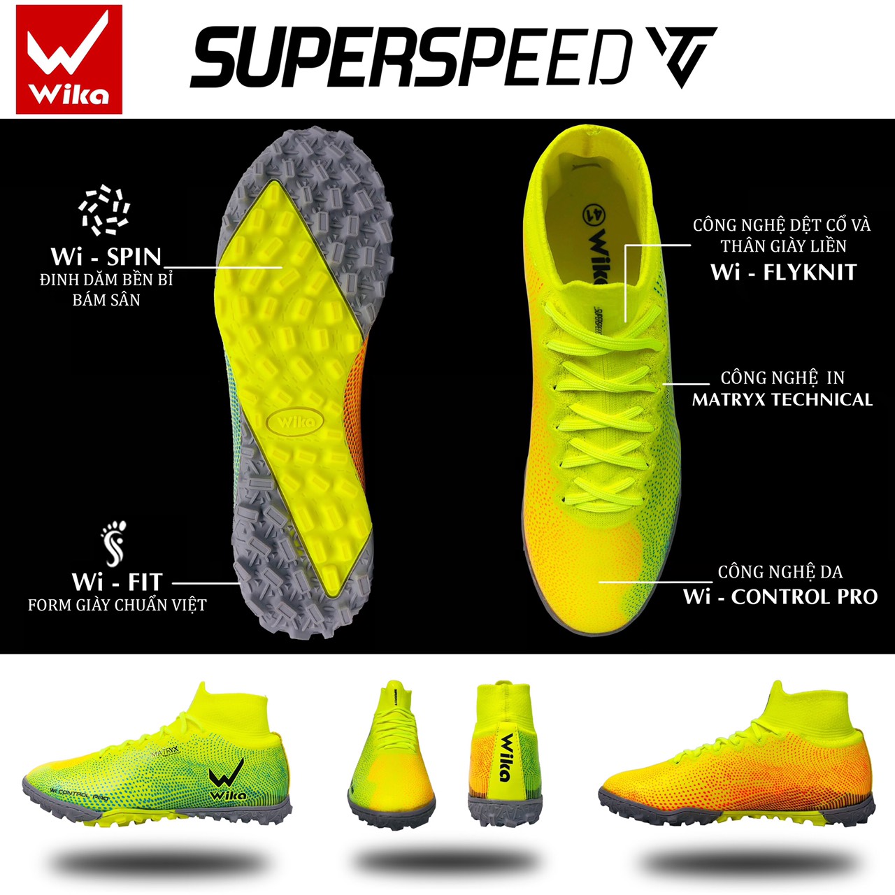 GIÀY ĐÁ BÓNG SÂN CỎ NHÂN TẠO WIKA SUPER SPEED HÀNG CHÍNH HÃNG