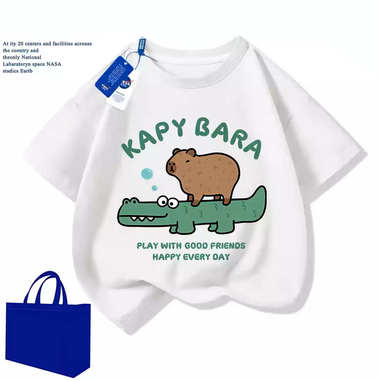 Áo thun cho bé KUDO size 10 - 40 kg họa tiết chuột lang nước capybara dễ thương chất vải 100% cotton tự nhiên, bst capybara 04 - 8