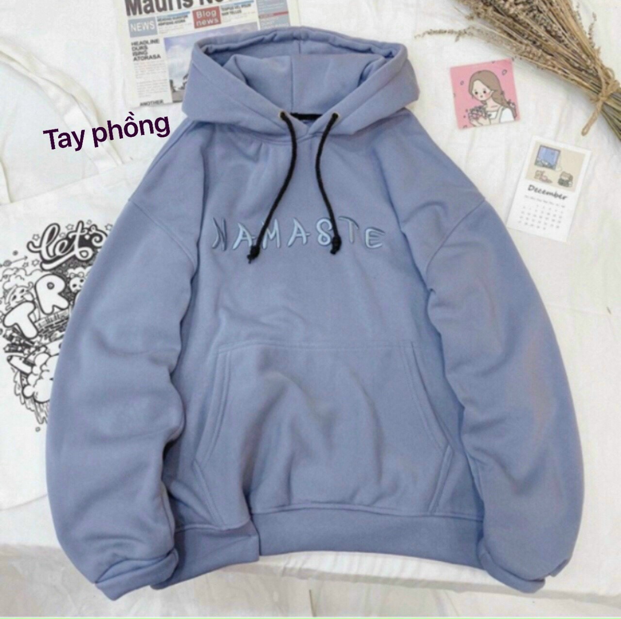 Áo khoác nỉ bông hoodie namaste form rộng tp