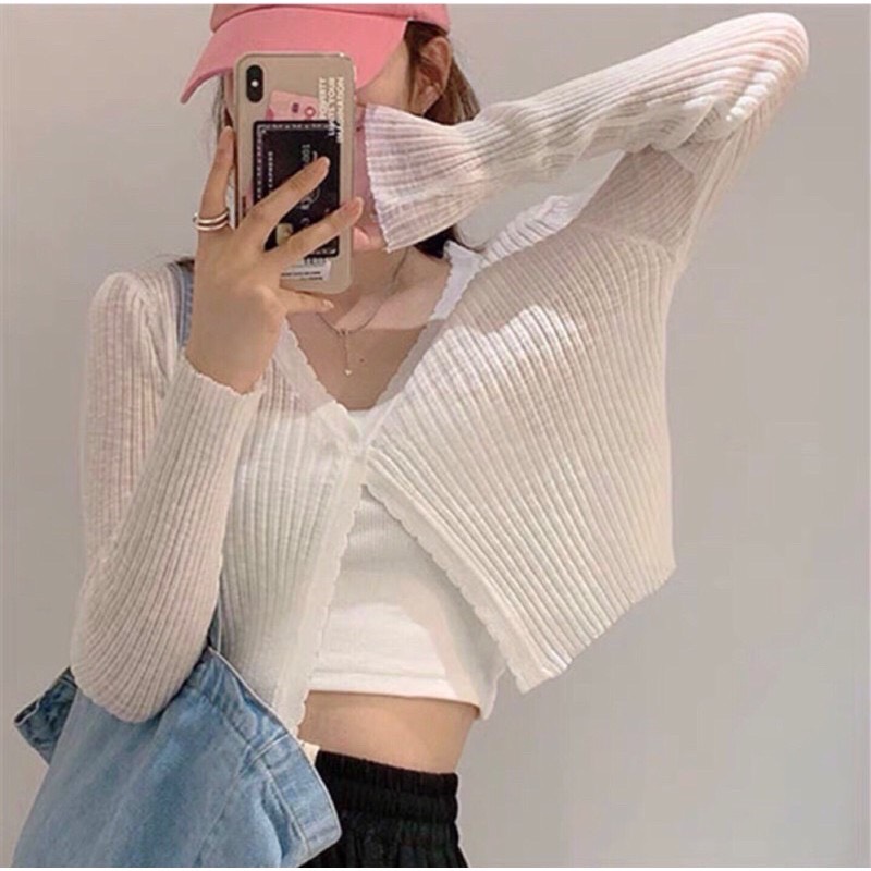 Áo Khoác Len Mỏng Cardigan Màu Pastel Muối Tiêu Siêu Xinh