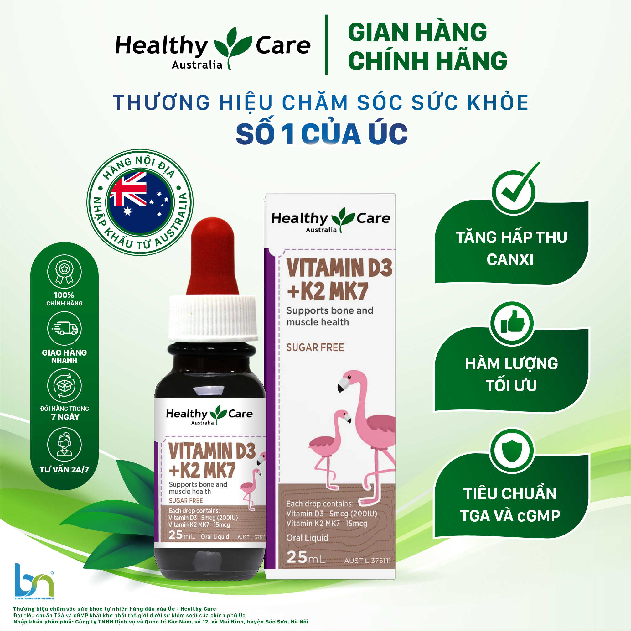 Vitamin d3 k2 mk7 healthy care tăng cường miễn dịch, hộp 25ml