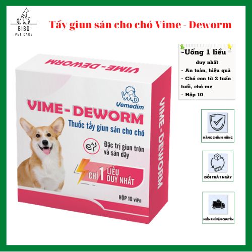Vime-deworm sổ giun sán dạng viên uống an toàn cho chó con lần dùng một liều hộp 10 viên - Bibopetcare