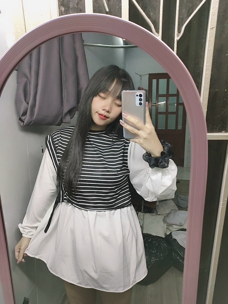 Áo babydoll phối sọc