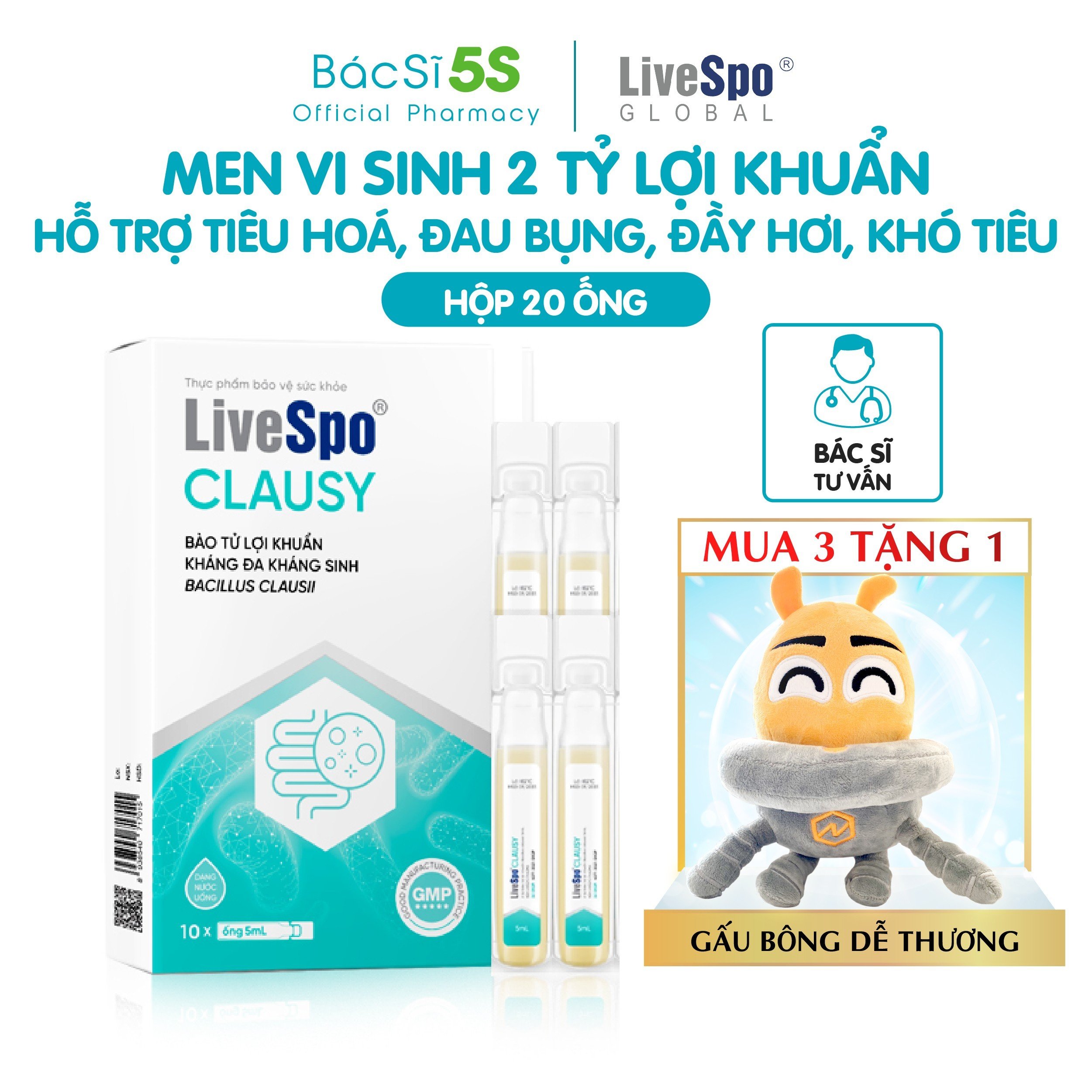 Men vi sinh LiveSpo Clausy - hỗ trợ tiêu hoá, đau bụng, đầy hơi, khó tiêu