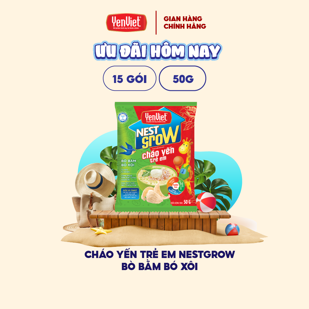 Cháo yến trẻ em Nest Grow công thức đặc chế cho trẻ suy dinh dưỡng thấp còi Yến Việt, nhiều vị, thùng 30g x 50g