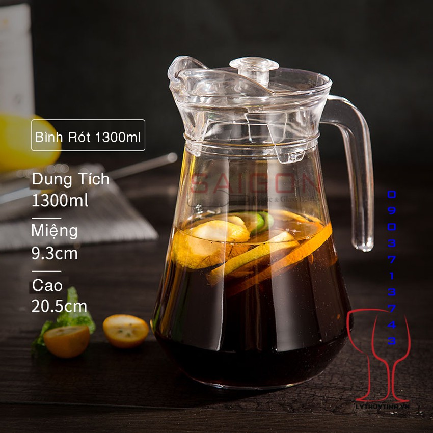 Bình thủy tinh 1300ml | thủy tinh cao cấp