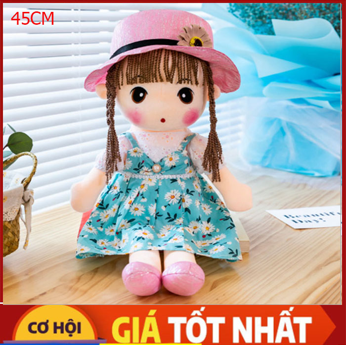 Búp Bê Bằng Vải Bông Mềm Chiều Dài 45cm - Hoa Xanh