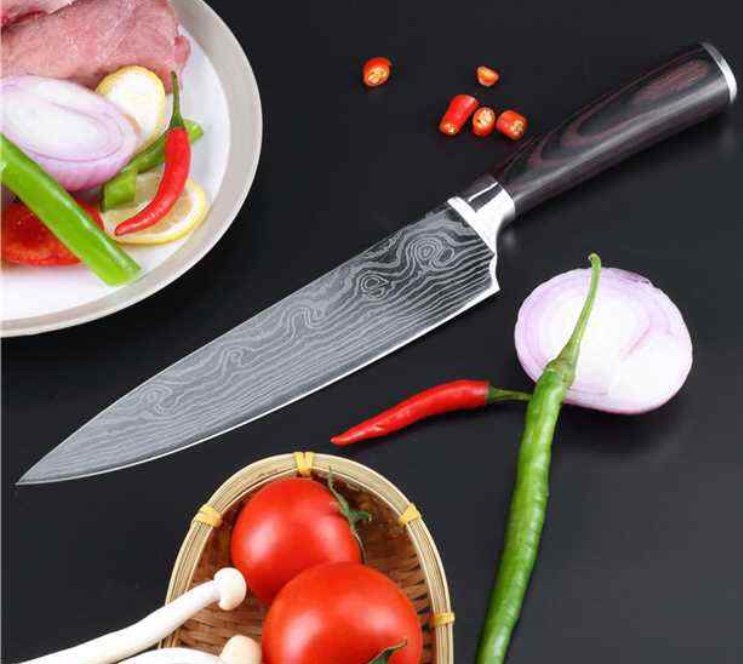 Dao Damascus Nhật Bản vân thép siêu sắc bén dài 33cm có hộp đựng