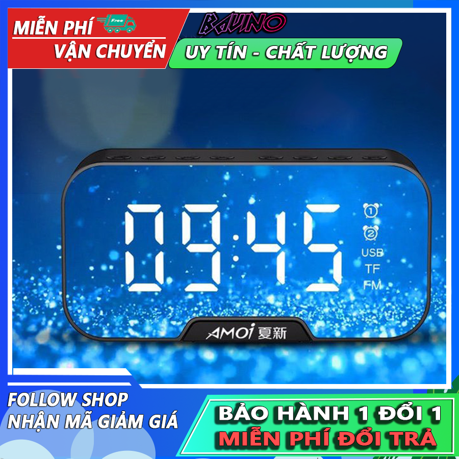 Loa Bluetooth không dây mini clock speaker D88 kiêm đồng hồ báo thức mặt kính trắng gương, âm bass cực căng, có mic, làm đèn ngủ, đèn led hiển thị giờ, hiển thị nhiệt độ