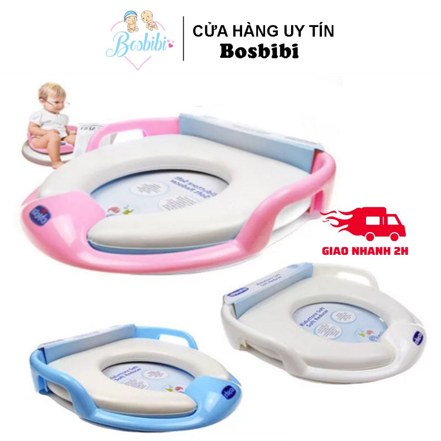 HÀNG CAO CẤP Thu nhỏ bồn cầu Chicco chính hãng, Bệ toilet, lót bồn cầu cho bé màu xanh, hồng, trắng