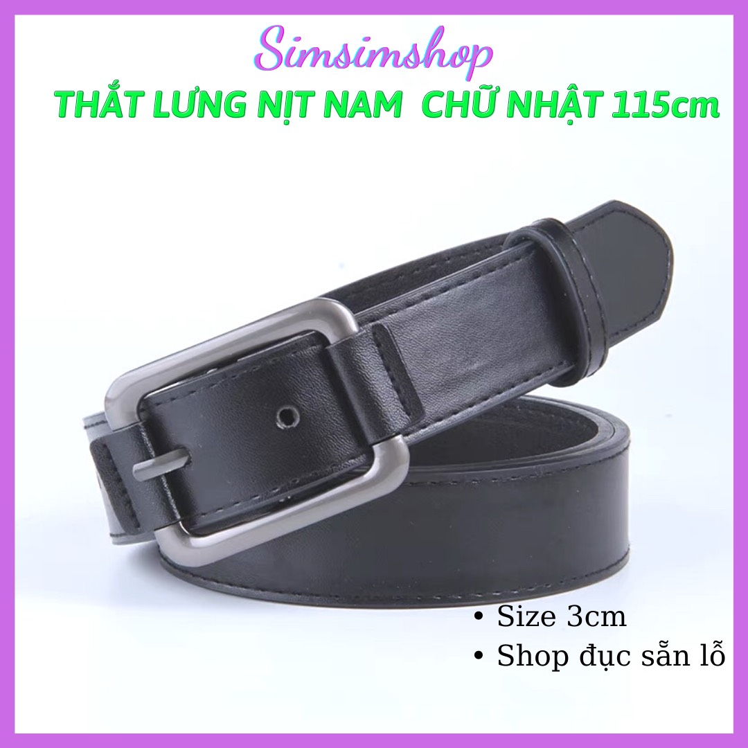 Thắt lưng Nam da mặt vuông trẻ trung TLN001 sim sim shop Dây nịt nam nữ Unisex phong cách Ulzzang Hàn Quốc cá tính nịt quần jean Nam nữ