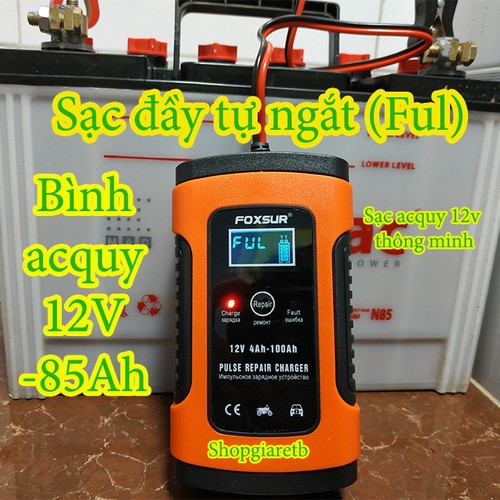 Sạc bình ắc quy 12v FOXSUR từ 4Ah-100Ah có chức năng phục hồi acquy bằng khử sunfat thông minh tự ngắt khi đầy chống ngược cực Sạc acquy xe máy acquy ô tô máy nạp bình ắc quy sạc bình ắc quy 12v (FOXSUR LOẠI 1)