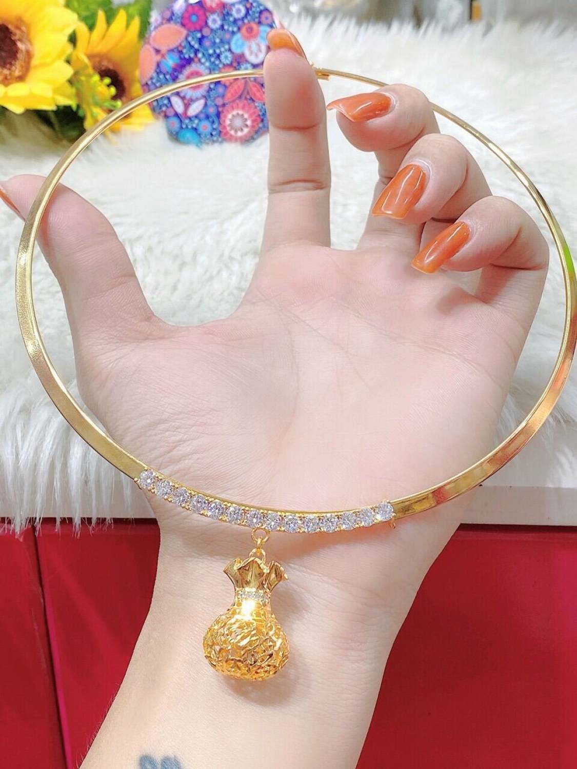 Kiềng cổ chạm xoàn mặt túi tiềƞ mạ vàng 18k cao cấp mẫu mới về siêu đẹp