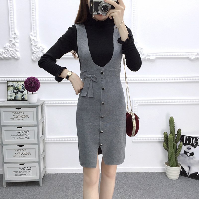 Đầm yếm len ôm body thời trang thu đông Al103