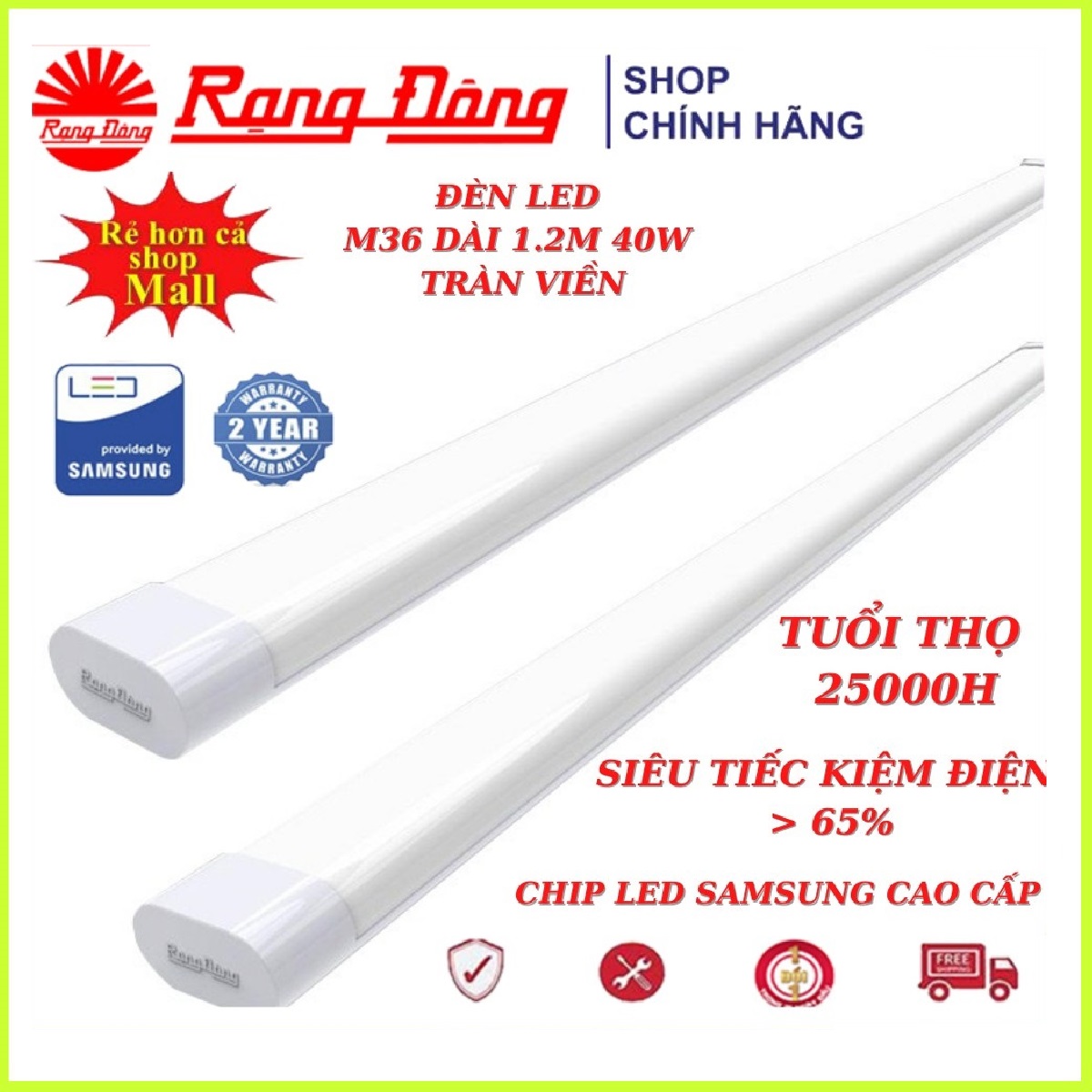 Đèn led rạng đông hình bán nguyệt M36 dài 1.2m 40W và loại 0,6m 20w tặng chip samsung ánh sáng trắng tràn viền