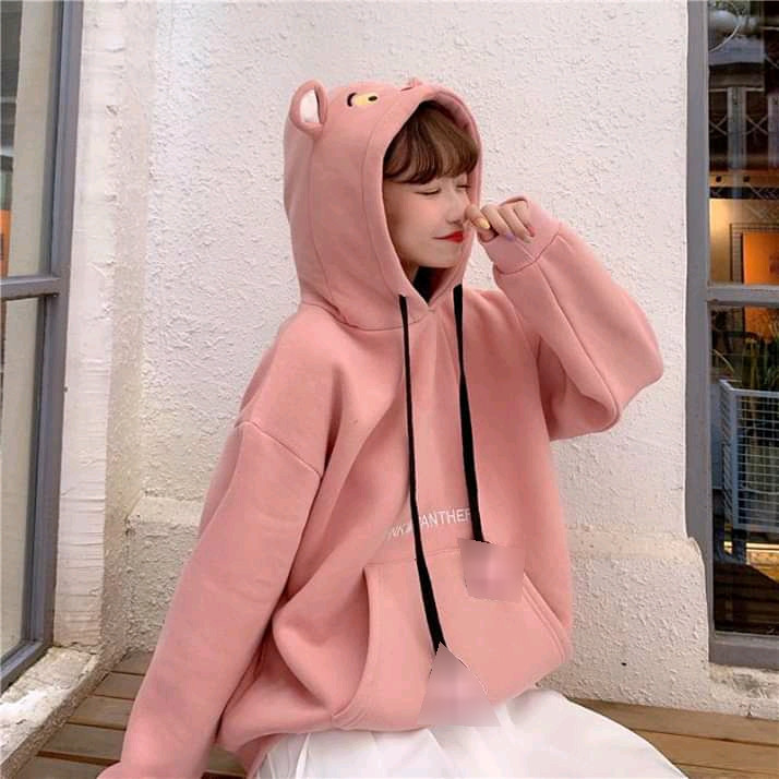 ÁO HOODIE PHỐI MŨ BÁO HỒNG CỰC DỄ THƯƠNG FORM RỘNG TÔN DÁNG CỰC ĐẸP - TEN