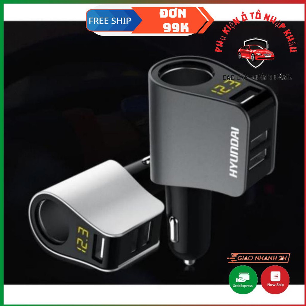 Tẩu Sạc nhanh ô tô, xe hơi hiệu Hyundai 1 Tẩu Tròn (3 USB Nhỏ) có led báo điện áp 5.0