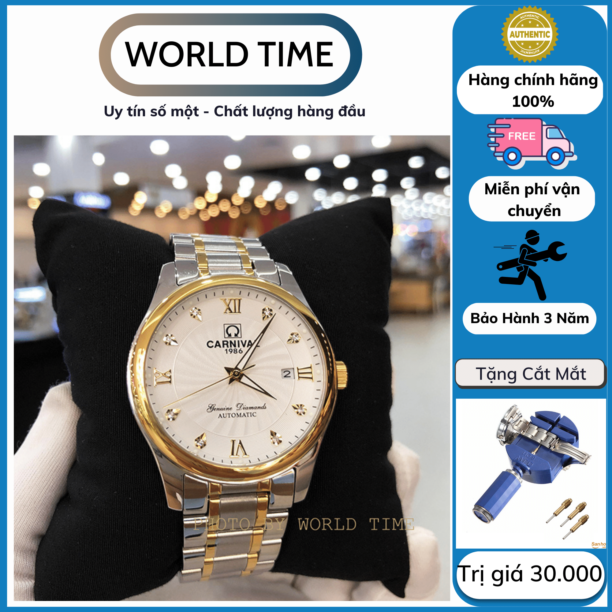 Đồng Hồ Nam Carnival  8671G, Đồng Hồ Cơ  Chính Hãng Full Box  Kính Sapphire Chống Xước , Chống Nước, Dây Thép 316L, Bảo Hành 36T